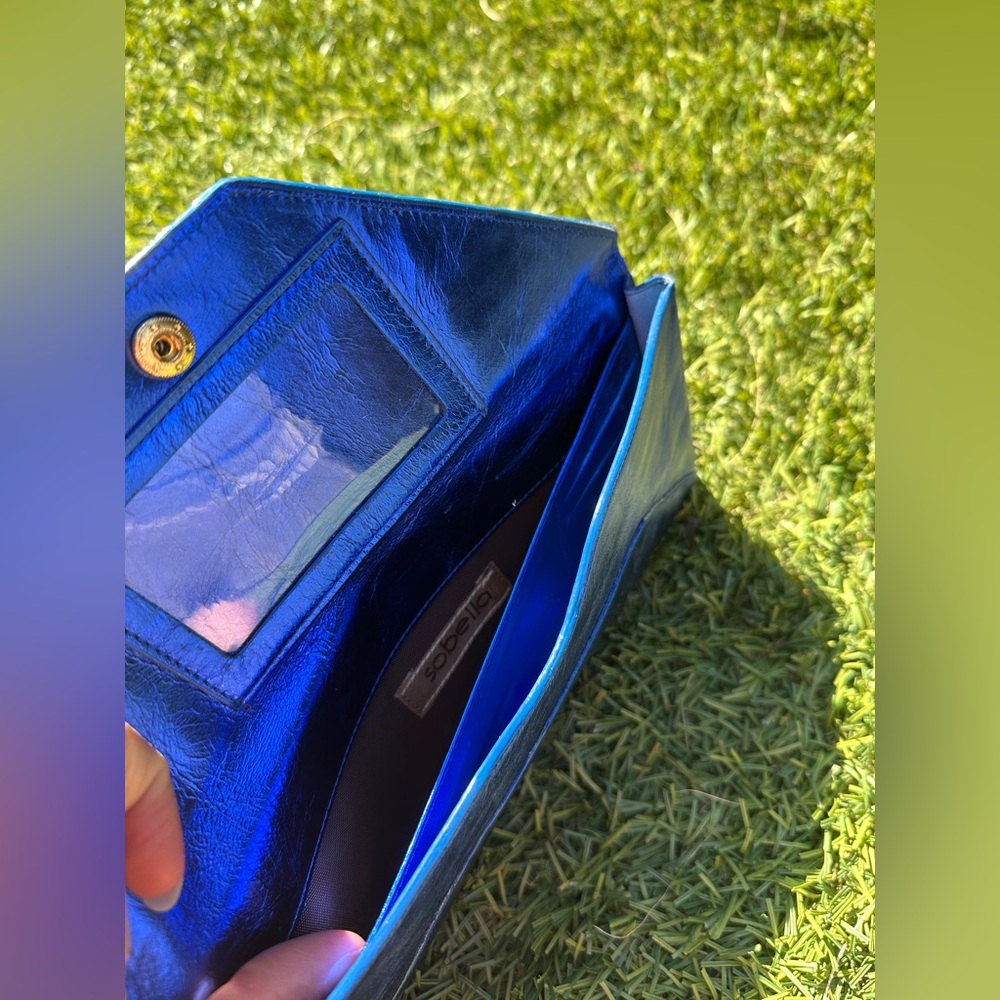 Sobella Metallic Blue Leather Wallet Clutch - Picture 12 of 15